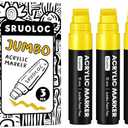 SRUOLOC 3 Jumbo Permanent Markers Yellow, 15mm Thick Wide Tip, Large Acrylic Paint Markers for Rock Painting, Poster, Graffiti, Stone, Ceramic, Glass, Wood, Canvas