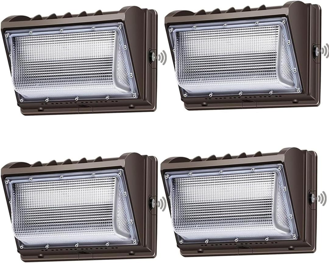 ledmo 150W Wall Pack Lights Outdoor LED Security Light with Photocell 5000K 4 Pack Dusk to Dawn IP65 Commercial Exterior Lighting Fixture 21000lm 100-277V Equivalent,Wall Mount for Backyard,Parking