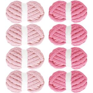 MABOZOO Assorted Chunky Yarn for Crocheting 8 Pack - Fluffy Jumbo Chenille, Soft Plush Bulky Yarn for Hand or Arm Knitting - 4 Pink & 4 Rose Red (27yds, 8 oz Each Skein)