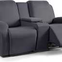 TAOCOCO Reclining Loveseat with Middle Console Slipcover, 4 Piece Polyester Fabric Stretch Loveseat Reclining Sofa Covers (Dark Gray, 2 Seat Recliner Cover with Console)