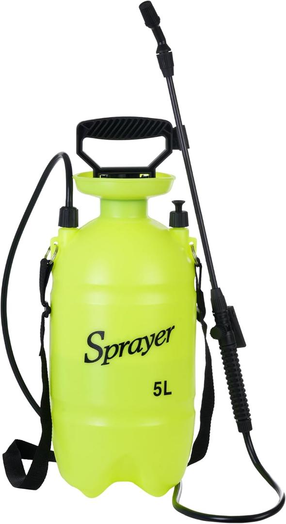 MaxWorks 51022 Pump-Action Garden Sprayer 5L/1.32 Gal with Adjustable Nozzle for Mist & Stream, Anti-Kink Hose, and Ergonomic Pump Handle for Plants, Pest Control, and Lawn Care