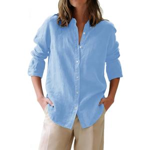 siliteelon Button Down Shirts for Women Oxford Shirt Cotton Dress Shirts Collared Long Sleeve Wrinkle Free Blouse Tops (Small)