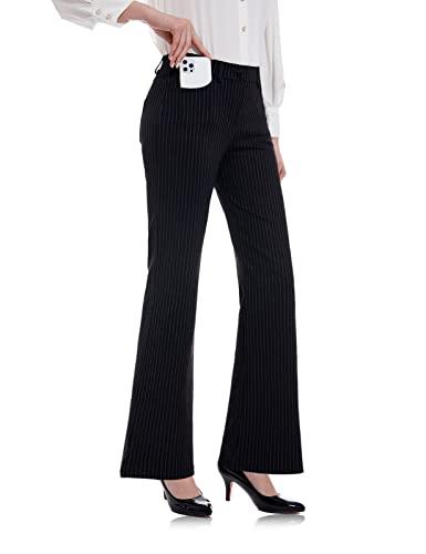 Tapata Women's 28"/30"/32"/34" Stretchy Bootcut Dress Pants with Pockets Tall, Petite, Regular for Office Work Business 30'', Black, Pinstripe, L