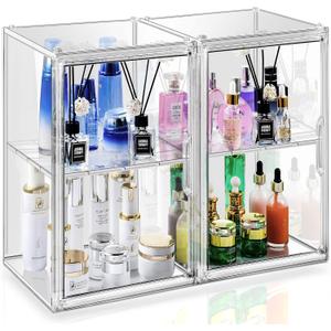 2Pack Makeup Organizer Storage, Large Capactiy Acrylic Bathroom Organizer, Clear Cosmetics Organizer Bins with Division Board for Vanity, Skincare, Countertop Storage and Display Case