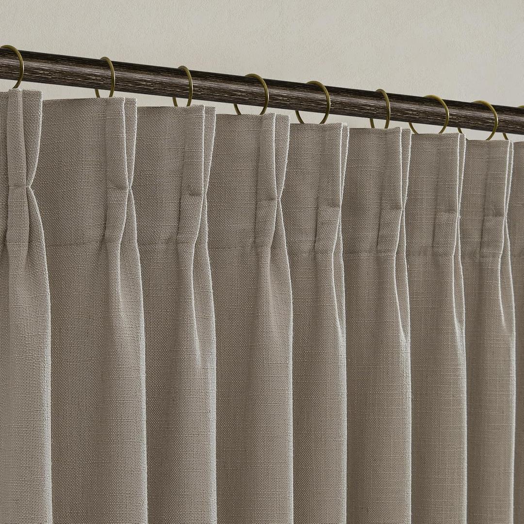 Pinch Pleated Taupe Linen Curtains 84 Inch Length 2 Panels Set for Living Room Semi Sheer Window Drapes Light Filtering Burlap Flax Pleat Bedroom Curtain Back Tab 50x84 Inches Burlywood Birch