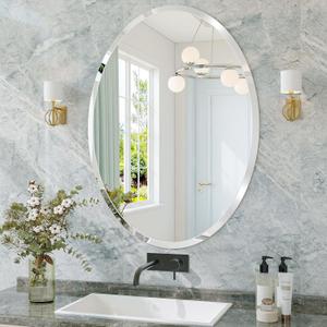 Frameless Oval Mirror, 22"x30" Bathroom Vanity Mirrors with Beveled Edge, Decorative Oval Wall Mirrors for Bedroom, Entryway, Living Room, Hangs Horizontally or Vertically
