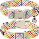 Lionet Paws Easter Dog Collar, Comfortable Adjustable Colorful Plaid Collar with Purple Rabbit for X-Large Male Female Dogs Collars, Neck 16-26 inches