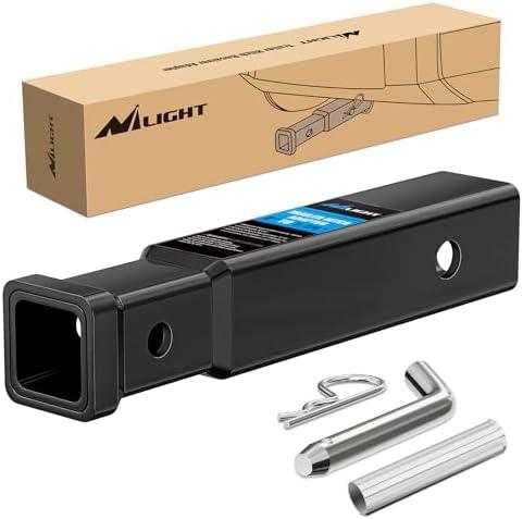 Nilight Trailer Hitch Receiver Extender Adapter Reducer 2 to 1-1/4 Inch Hitch Adapter 6-4/5 inch Extension Sleeve Convertor 350Lbs with 1/2-Inch Diameter Pin and Clip with 5/8-Inch Adapter