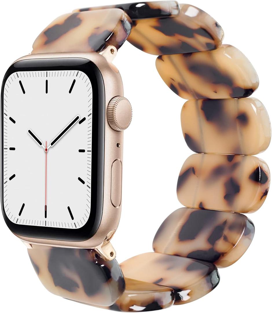Heesch Tortoise Stretchy Watch Band Compatible with Apple Watch Resin Cute Watch Strap Wristband for iWatch Bracelet for Women Men Girls, 38/40/41mm, 42/44/45/46/49mm, Oval Version