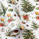 MAYPLUSS Christmas Wrapping Paper Roll - 17 In x 33 Feet - Cute Watercolor Christmas Tree Candle Pinecone Goblet Gift Wrap Paper for New Year, Holiday, Kids