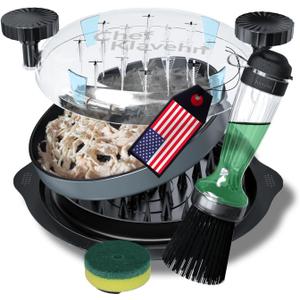 American Brand 3-Layer Chicken Shredder Tool by KLAVEHN with Detachable Plate & Brush | BPA-Free, Double Anti-Slip, Heat-Resist., Dishwasher Safe | Large Twist Tool, Chicken Breast, Pork Meat Grinder (Black)