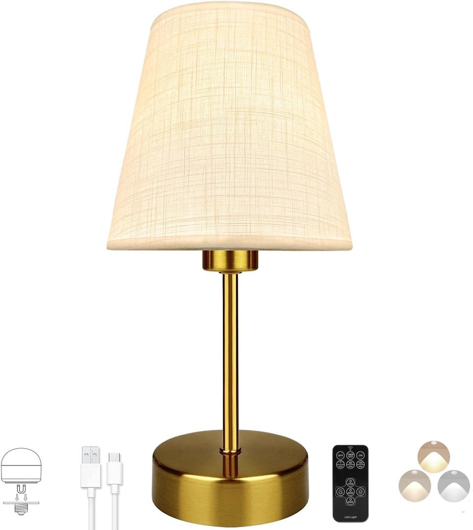 BLUEYE Mini Rechargeable Table Lamp,Remotte Control,Soft Warm 2700K-6000K,Dimmable,Timer,Flicker-Free,White Shade,Center Piece Deco,Cordless Kid Night Light for Bedside,Entryway,Bedroom (5.5 Inch, Gold)