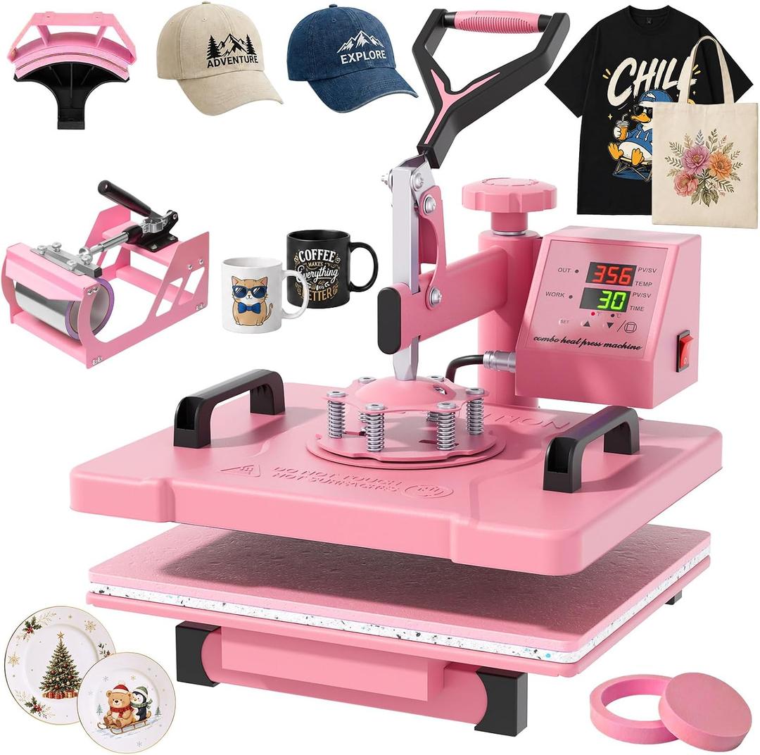 Seeutek Heat Press Machine, 5 in 1 Heat Press for T Shirts, Hat,12x15 Inch