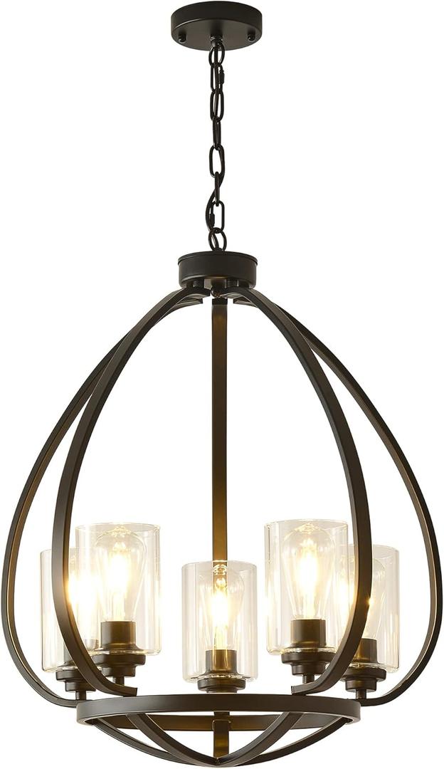 Xilicon Black Classic Foyer Chandelier 5 Light Farmhouse Pendant Lighting Chandelier Light Fixtures Ceiling Hanging with Square Cage Shades Fixtures for Kitchen Dining Room Entryway by Xilicon