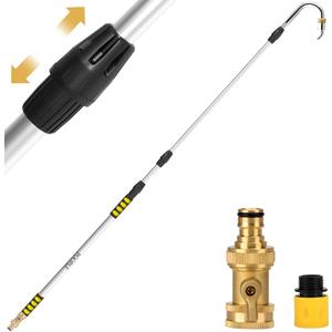 POOPLE Gutter Cleaning Tools from Ground, 16FT Telescoping Pole (24FT Reach) - Heavy-Duty Zinc Alloy Head, 360 Spray Nozzle & Leak-Proof Kit, No Ladder Needed for Roof Gutters