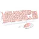 Trueque Wireless Keyboard and Mouse Combo - Full-Size Quiet Keyboard with Palm Rest, Phone Holder, Multimedia Keys, Power Switch, Batteries Included, Compatible with Windows, PC, Laptop (Pink & White)
