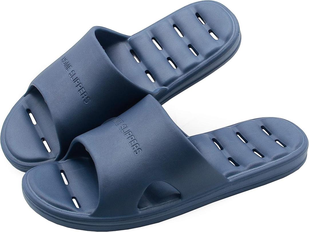 Shower Slipper, Quick Drying Non-Slip Slippers, Bathroom House and Pool Sandals, in-Door Slipper for Gym, Soft Sole (L 8-9 US Men / 8-9 US Women, Navy Blue)