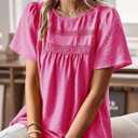 Womens Summer Tops Crewneck Short Sleeve Shirts Casual Chiffon Blouses Flowy Lace Hem Boho Clothing Trendy 2026 (Pink)