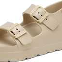 SOSOWHLTE Women's Platform Sandals with Arch Support - 3 Adjustable Straps Summer Beach Sandals, Lightweight & Slip-Resistant (9, Beige)