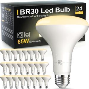 TJOY 24 Pack BR30 Led Bulb 65W Equivalent, Dimmable LED Flood Light Indoor, E26 Base, 2700K Soft White, 9W, 800 LM, Recessed Lighting Bulbs for Ceiling, Recessed Can, Living Room and Kitchen