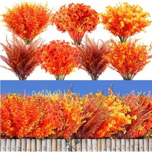 Giegxin 70 Bundles Artificial Fall Flowers for Outdoors Decoration Fall Fake Autumn Plants UV Resistant Faux Plastic Mums No Fade Boston Fern for Thanksgiving Garden Patio Porch Autumn Indoor Decor