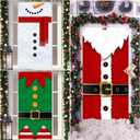 3 Pcs Christmas Door Cover Decoration 71"x 35" Santa Snowman Christmas Front Door Decoration Large Fabric Xmas Winter Cover Banner Backdrop for Xmas New Year Winter Holiday Party Decor