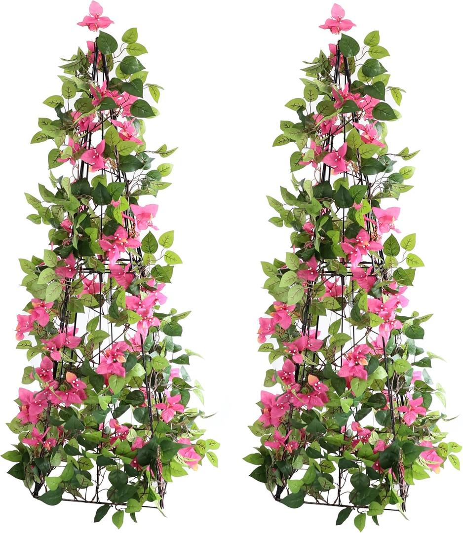 4FT Artificial Bougainvillea Topiary Tree, Iron Framework Design Bougainvillea Plant, Home&Garden Beauty Decor Foldable Design (Set of 2)