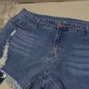 MINGALONDON Women's Denim Shorts Summer Mid Waist Ripped Raw Cut Hem Distressed Stretchy Jean Shorts S