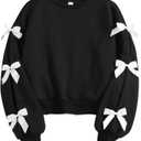 Girls Sweatshirt Cute Bow Tie Long Sleeve Crewneck Pullover Top Casual Fall Winter (7-8 Years, Black)