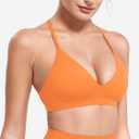 YEOREO Sports Bras for Women Strappy Padded Halter Ericie Open Back Light Impact Deep V Neck Yoga Workout Gym Tops (Orange, S)