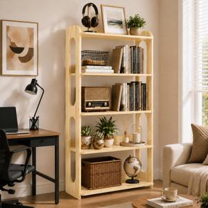 5-Tier Solid Wood Bookshelf, Sturdy Wooden Bookshelves,  5-Tier (51.2"H x 23.6"W)