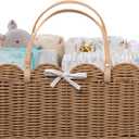 HBlife Baby Diaper Caddy Organizer, Large Portable Scalloped Plastic Wicker Woven Basket with Divider, Nursery Diaper Station, Baby Shower Gifts Basket, Car Organizer, Washable Waterproof