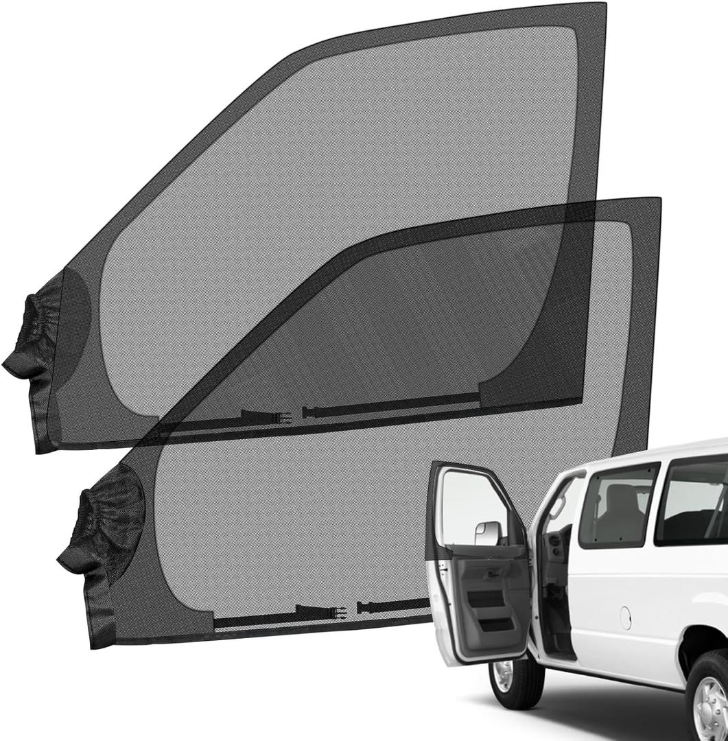 Magnetic Bug Screen for Front Doors, Pair Window Bug Screen Compatible with Ford E-Series/Econoline/Club Wagon 2003-2021