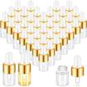 100 Pcs Mini Glass Oil Dropper Bottle Bulk, Clear Essential Small Empty Bottles Sample Containers Perfume Liquid Vials with Cap for Traveling (2 ml,Gold)
