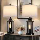 Black Living Room Lamps Set of 2, 3 Way Dimmable Touch Control Farmhouse Table Lamps with 2 USB Ports, Retro Bedside Lamp with 2 LED Nightlight,Rustic Bedroom Lamp for Nightstand(4 LED Bulbs Included)