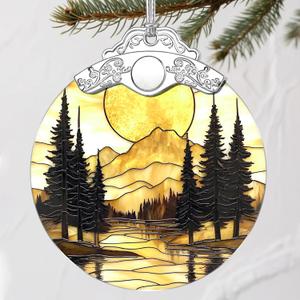 Mountain Sunset Stained Glass Ornament: Christmas Decorations, Ornaments for Christmas Tree & Holiday Ornaments  Holiday Presents, Gift Exchange Ideas & Elegant Gift for Family, Coworkers & Friends