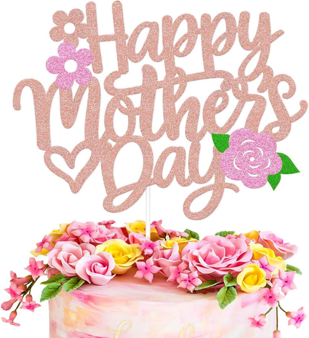 Happy Mothers Day Cake Decoration Mothers Day Cake Topper Best Mom Ever We Love You Mommy Happy Mothers Day Holiday Glitter Rose Gold Party Supplies