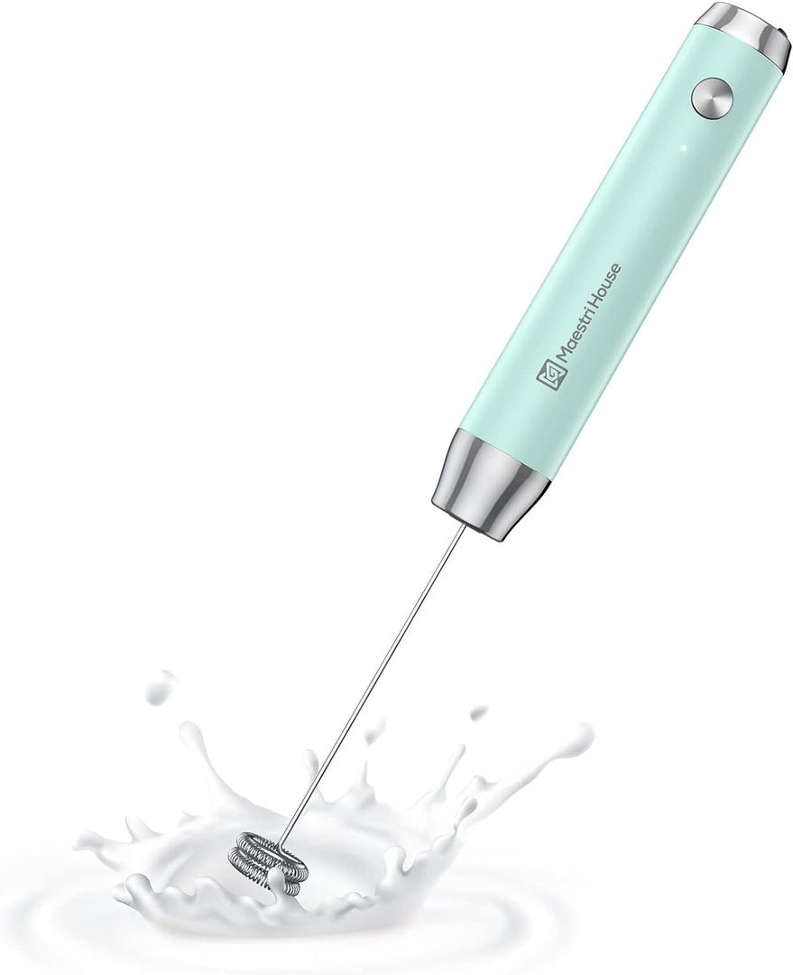 Maestri House Rechargeable Milk Frother, LunaFro NS Handheld Electric Foam Maker Waterproof Detachable Stainless Steel Whisk Drink Mixer Foamer for Lattes, Cappuccino, No Stand (Blue)