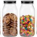 Novelinks 64 oz Large Plastic Mason Jars with Airtight Lids, 4 Pack Big Jars Wide Mouth and Plastic Storage Containers for Pantry, Pickle, Sauce, Sugar (4 Pack,Black)