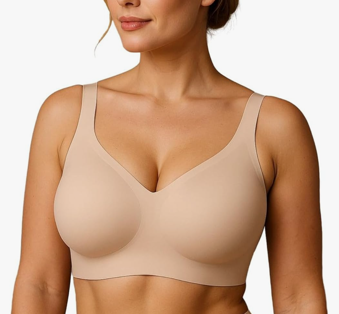 Jelly Wireless Bra Seamless Push Up Full Coverage Supportive Everyday Sport T-Shirt Bra Regular & Plus Size, M, Nude