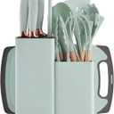 19-Piece Kitchen Utensil & Knife Block Set: 12 Non-Stick, Heat-Resistant Silicone Cooking Utensils (Spatula, Tongs, Ladle, Scissors) + 5 Sharp Kitchen Knives & Cutting Board(Green)