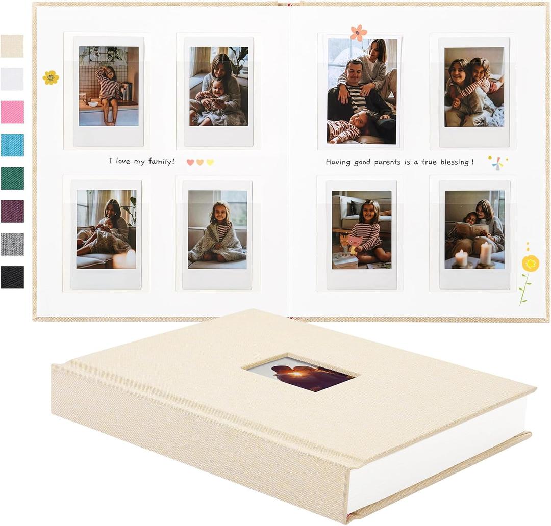 112 Pockets Instax Mini Photo Album For 2x3 Pictures, Linen Hardcover Polaroid Photo Album With Writing Space, Polaroid Album Book For Fujifilm Instax Mini Instant Camera (Beige)