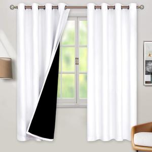 BGment Thermal Insulated 100% Blackout Curtains for Bedroom with Black Liner, Double Layer Full Room Darkening Noise Reducing Grommet Curtain (55 x 69 Inch, White, 2 Panels)