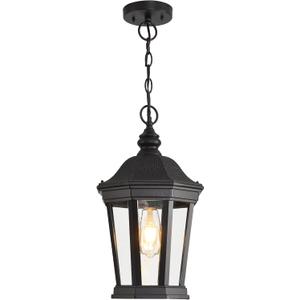 Large Outdoor Pendant Light Fixtures, 17.9" H Black Exterior Hanging Lantern Lights, Height Adjustable Outside Chandeliers with Clear Glass for Porch, Farmhouse, House