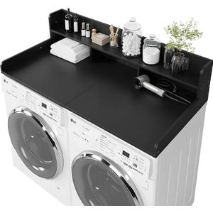 Washer Dryer Countertop with Shelf, 2-Tier Laundry Countertop Over Washer and Dryer, 54" x 27.55" Wooden Table for Folding Clothes for Laundry Room Organization and Storage (Black)