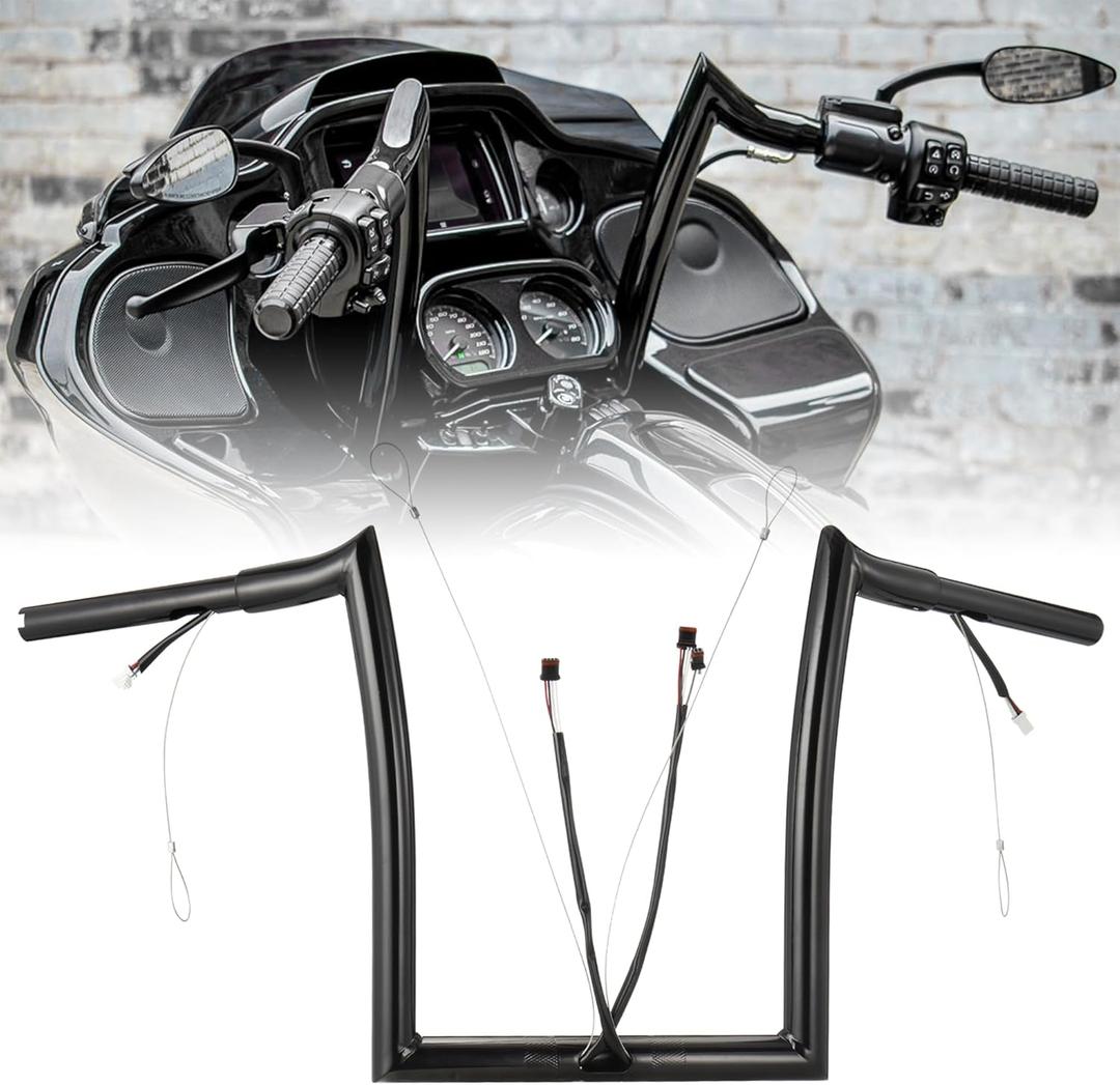12" Rise Ape Hangers 1.25" Handlebar for Harley 2014-2023 Road Glide FLTR/Road Glide Special FLTRXS/Road Glide Limited FLTRK Pre-wired CAN-Bus Wire and Pull-wire, Black