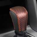 2 x Carbon Fiber Car Gear Shift Knob Cover, Leather Vehicle Stick Shifting Protector with Needle & Thread, Stylish Auto Shifter Knob Guard, Compatible with Inspire Crider Integra (Brown)