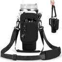 Water Bottle Carrier Bag with Phone Pocket for Stanley 40 & 30 oz Tumbler with Handle,Pink Insulated Neoprene Cup Holder Pouch w/Adjustable Strap for Quencher H2.0 Stanley Cup Accessories (Black)