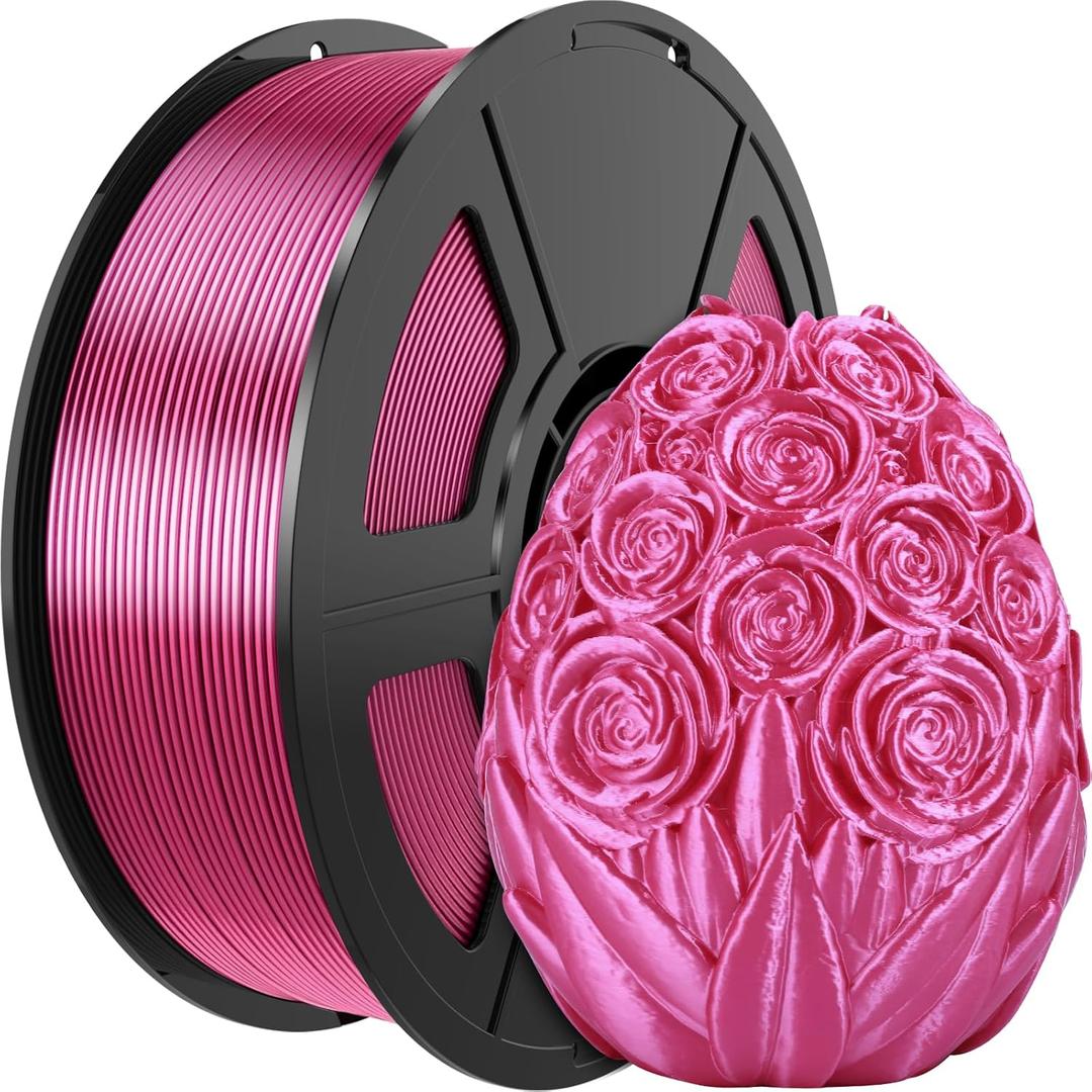Rose Red Silk PLA Filament 1.75mm, High Speed PLA 3D Printer Filament Rose Pink Low Warp & Clog-Free, Shiny Magenta PLA 1kg(2.2lb), Fits for Most FDM 3D Printers
