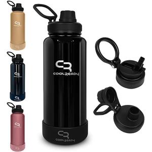 40 oz Metallic Black Insulated Water Bottle with Straw & Spout Lids Stainless Steel Thermo Bottle, Wide Mouth Leakproof Design, Double Wall Cold 24 H Hot 12 H, Silicone Boot for Gym